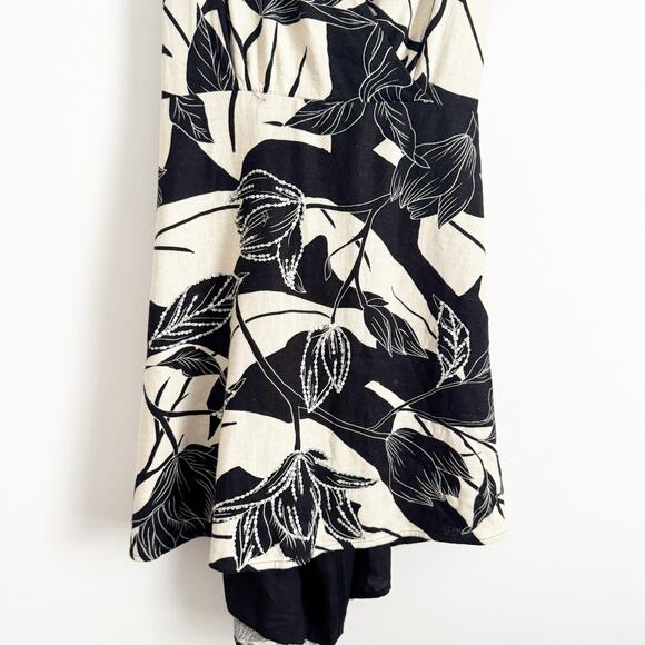 ABERCROMBIE Linen Floral Wrap Open Back Mini Dress Black White XL Petite - Picture 6 of 11